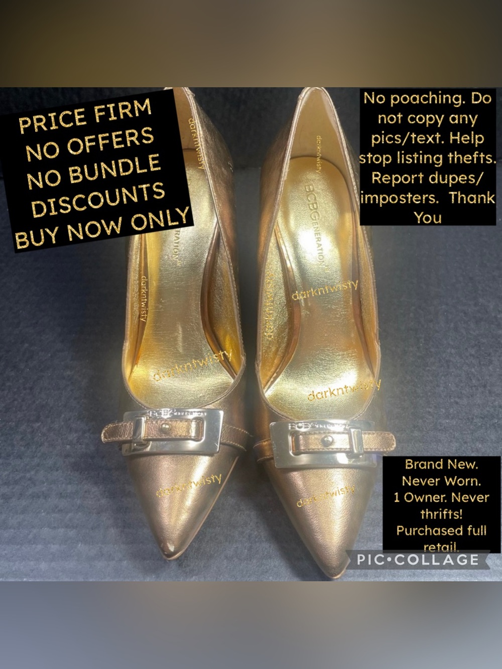 BRAND NEW NEVER WORN BCBGENERATION ANTIQUE BRONZE 4” HEELS 5.5M FLASHY!